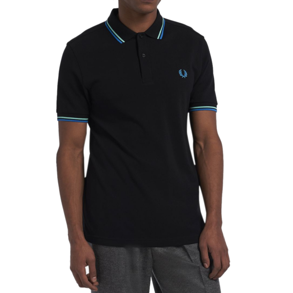 Fred Perry - Twin Tipped Polo Shirt - Black/ Wasabi/ Vintage Sky