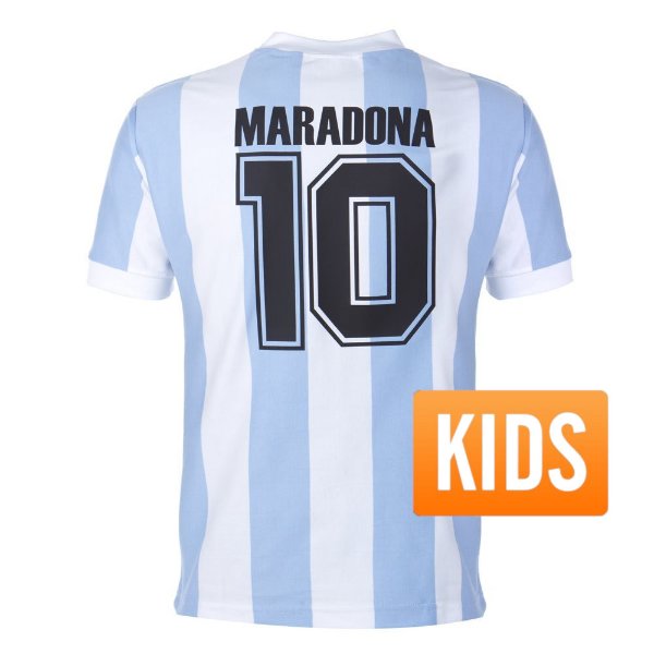 Argentina Retro Football Shirt WC 1986 + Maradona 10 - Kids