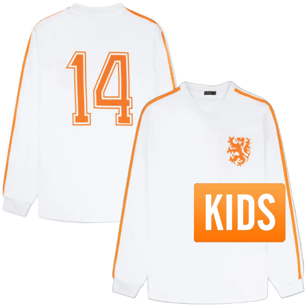 Cruyff - Holland Retro Uitshirt WK 1974 + Nummer 14 - Kinderen (Lange Mouwen)